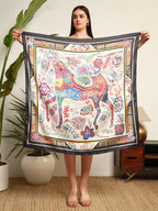 Ravaiyaa - Attitude is everything Women's Crepe Silk Digital Print Large Square Scarf Breathable Lightweight Neckerchief Printed Headscarf 40 x 40 Inch (Beige & Black Horse)