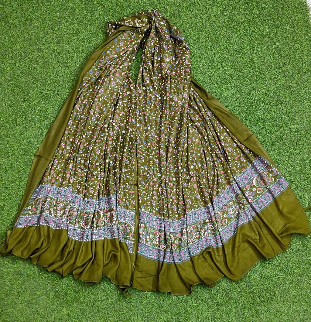 JAHAN TEXTILE mehndi Floral Printed Scarf for Women | Soft Lightweight Dupatta/Stole with Tassels | Elegant Ethnic & Casual Wear Wrap | Stylish Designer Shawl for All Seasons (Mehendi)