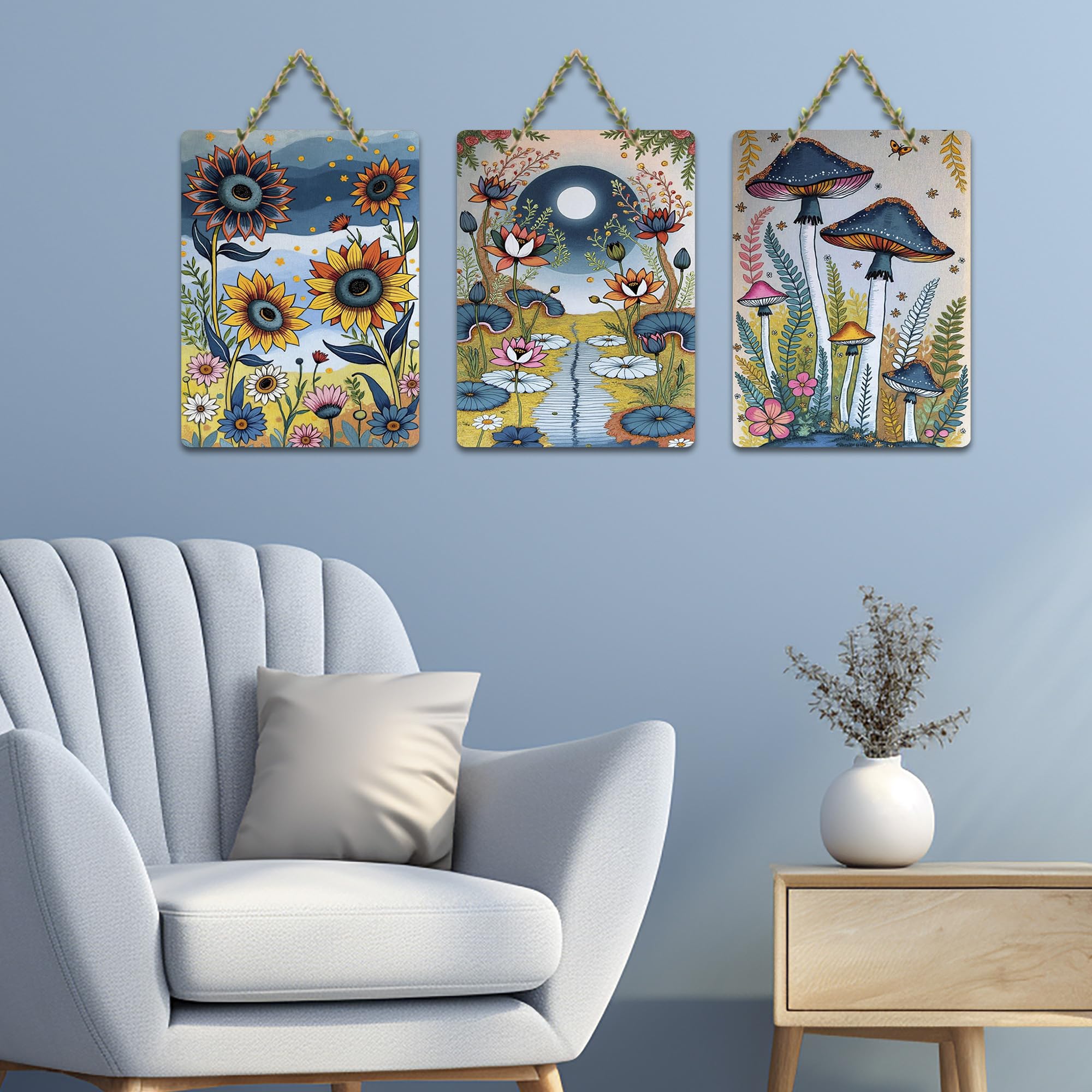 Artvibes Nature Inspired Floral Home Decor Decorative Wall Hanging Ornaments | Living Room | Office | Wall Art Painting For Hall | Graphic Artwork | Wall Poster | Unique Gift (WH_96123N), Set of 3