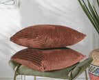 RD TREND® Cushion Cover Set of 2, Decorative Sofa Living Room Home Square Cushion Covers 24 Inch x 24 Inch, Aesthetic Corduroy Striped Double Sided (Coffee)