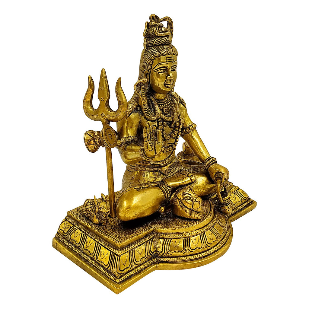 ARTVARKO Brass Shiva Murti Sitting Nandi Shivling Wearing Rudraksha Mala with Trishul and Damru Mandir Mahashivaratri Gift 10 Inch