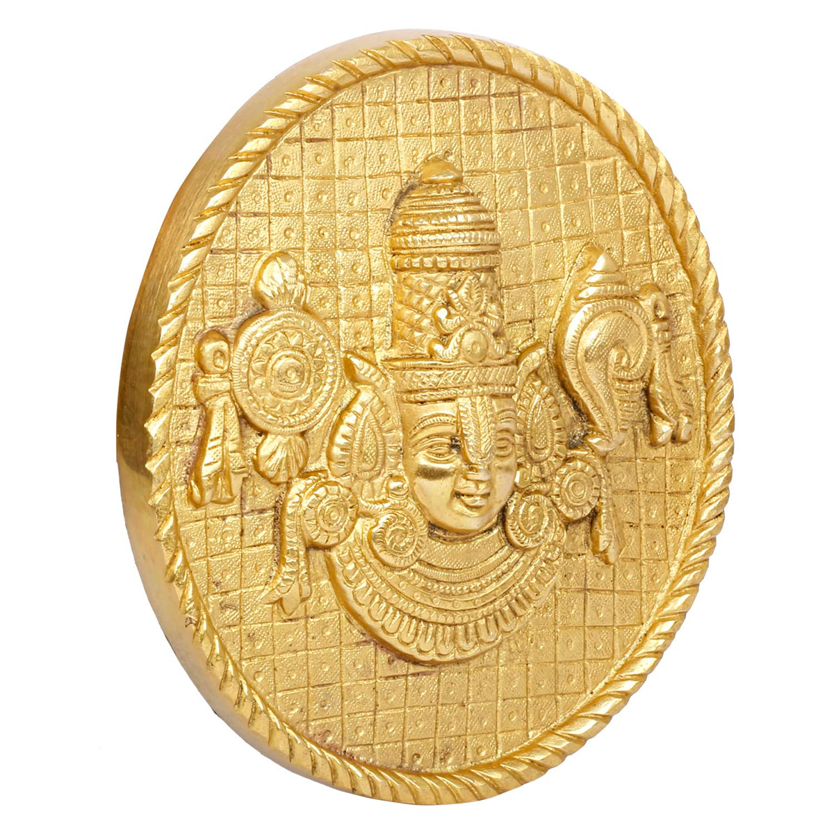 ARTVARKO Brass Lord Tirupati Balaji Sri Venkateswara with Shankh Chakra Wall Hanging Idol Showpiece Home Décor (6.5x7 Inch)