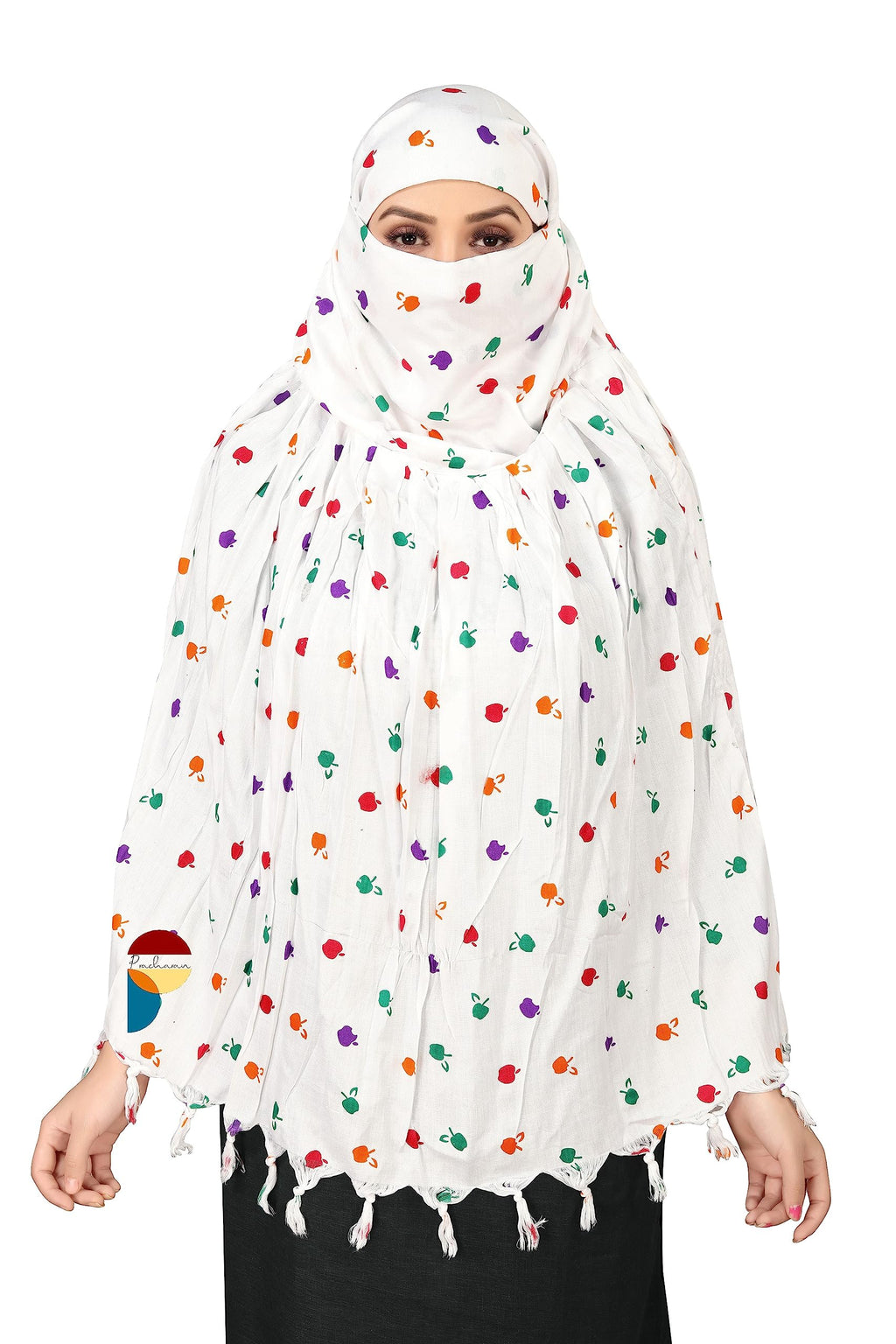 PRACHARAN Cotton Innovative Stylish Apple Printed Pattern Fancy Scarf With Sun Protection Cover Face Cotton Driving Scarf for Women's and Girls