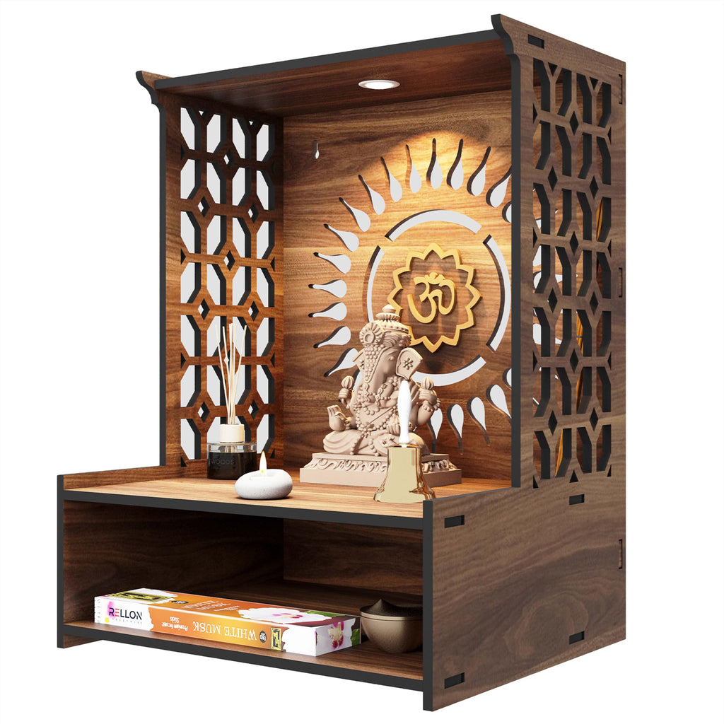 Rellon Industries Temple for Home, Mandir for Home for Pooja Mandir for Home Beautiful Wooden Temple for Home Pooja Stand for Home and Office with LED Spot Light mandir (A2)