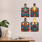 Artvibes Elephant Deer Parrot & Fish Royal Madhubani Art Wooden Art Decoration Item for Home | Handcrafted Art | Graphic Artwork | Wall Illustrations | Sceneries | Gift Items (WH_5634N), Set of 4