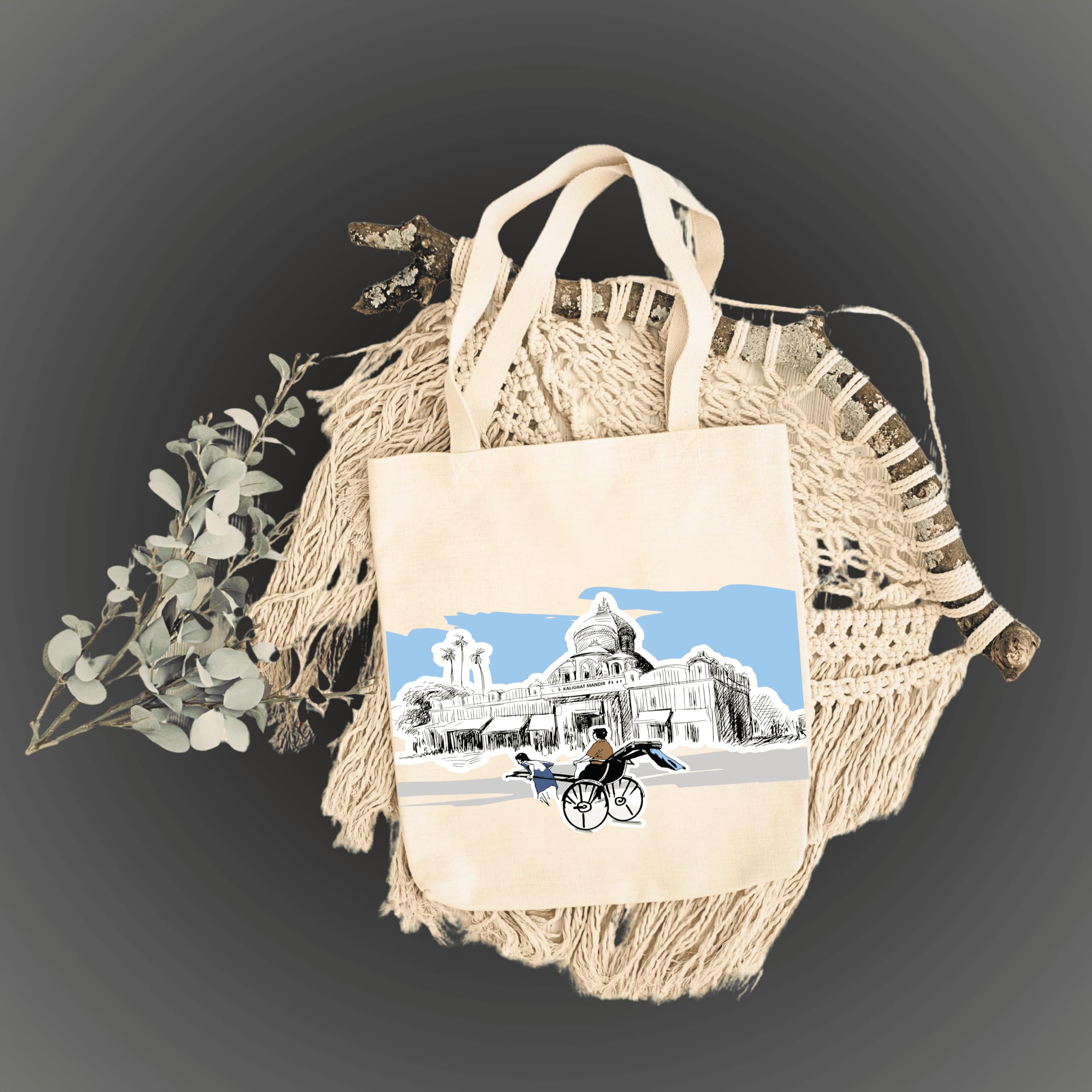 snapiq COTTON 350 GSM Canvas Tote Bag for Women and Girls Thick Fabric with Zipper (Cotton Canvas, Kolkata Art)