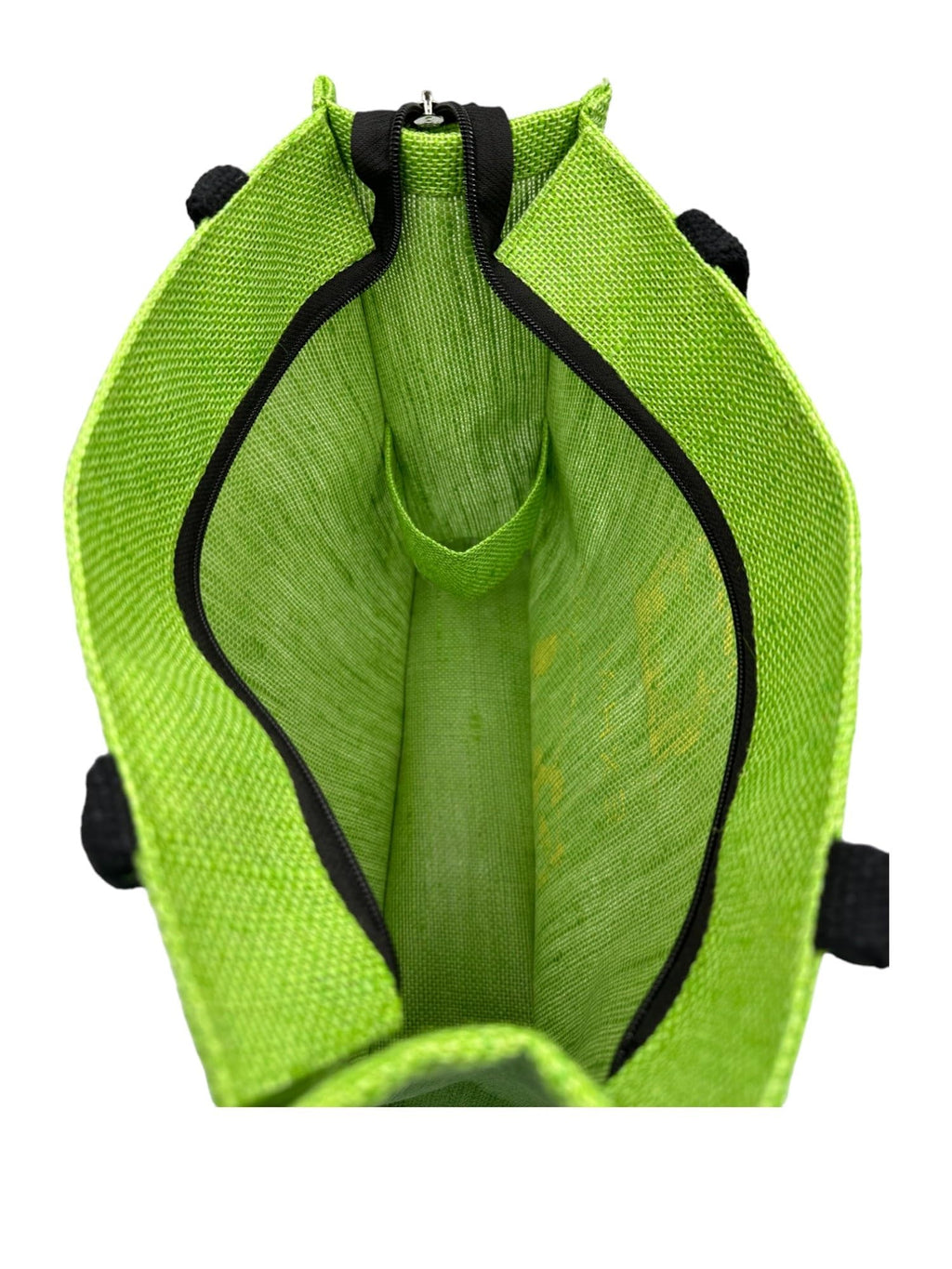 JUTEKA Printed Eco Friendly Jute Bag with Zipper Closure and Premium Cotton Handles for Lunch, Grocery, Tiffin, Office, Shopping