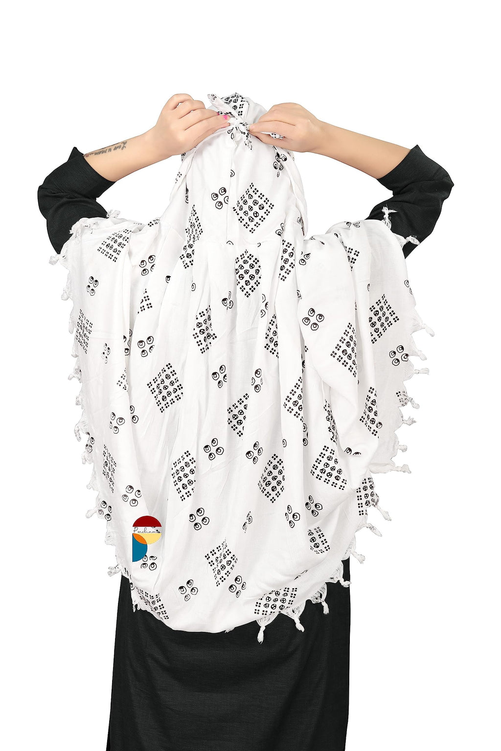 PRACHARAN Cotton Innovative Stylish Chex & Dot Printed Pattern Fancy Scarf With Sun Protection Cover Face Cotton Driving Scarf for Women's and Girls