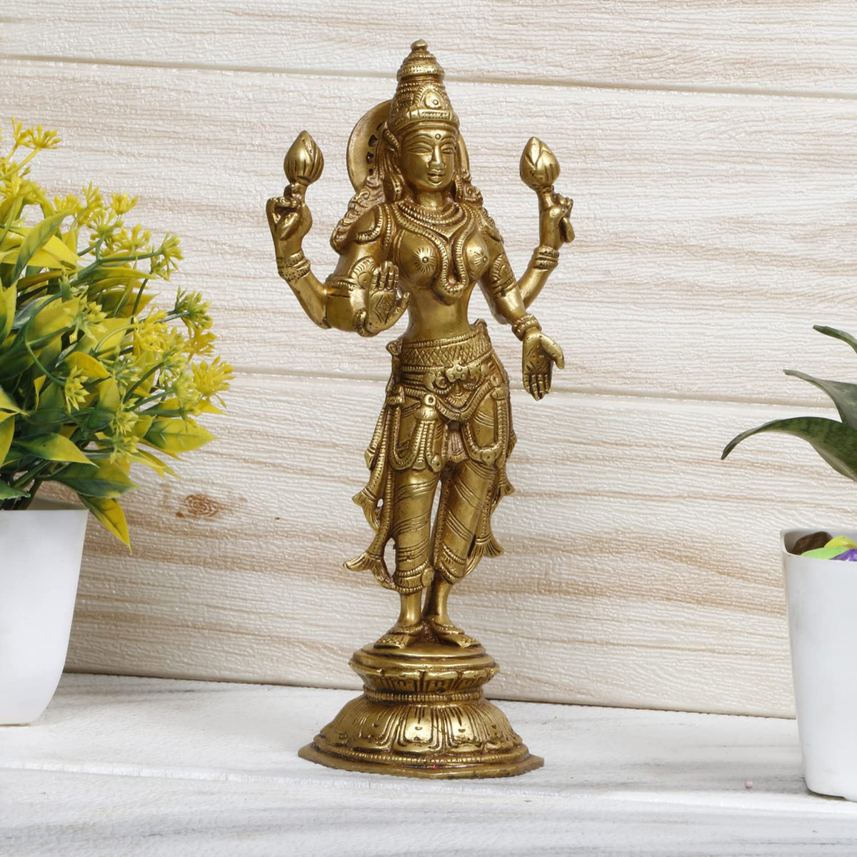 ARTVARKO Brass Maa Laxmi Murti Lakshmi Standing Blessing Idol Statue for Home Office Mandir Décor Puja Vaastu 10 Inch