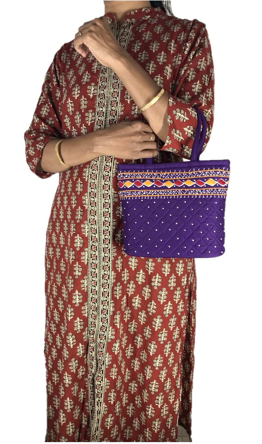 srishopify handicrafts MINI Size Women Hand Bags Small Size Banjara Handmade MINI Handle Bag For Girls Hand Purse 9X7X3 Inch (Beads And Thread Work MINI Pouch), Purple