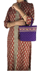 srishopify handicrafts MINI Size Women Hand Bags Small Size Banjara Handmade MINI Handle Bag For Girls Hand Purse 9X7X3 Inch (Beads And Thread Work MINI Pouch), Purple