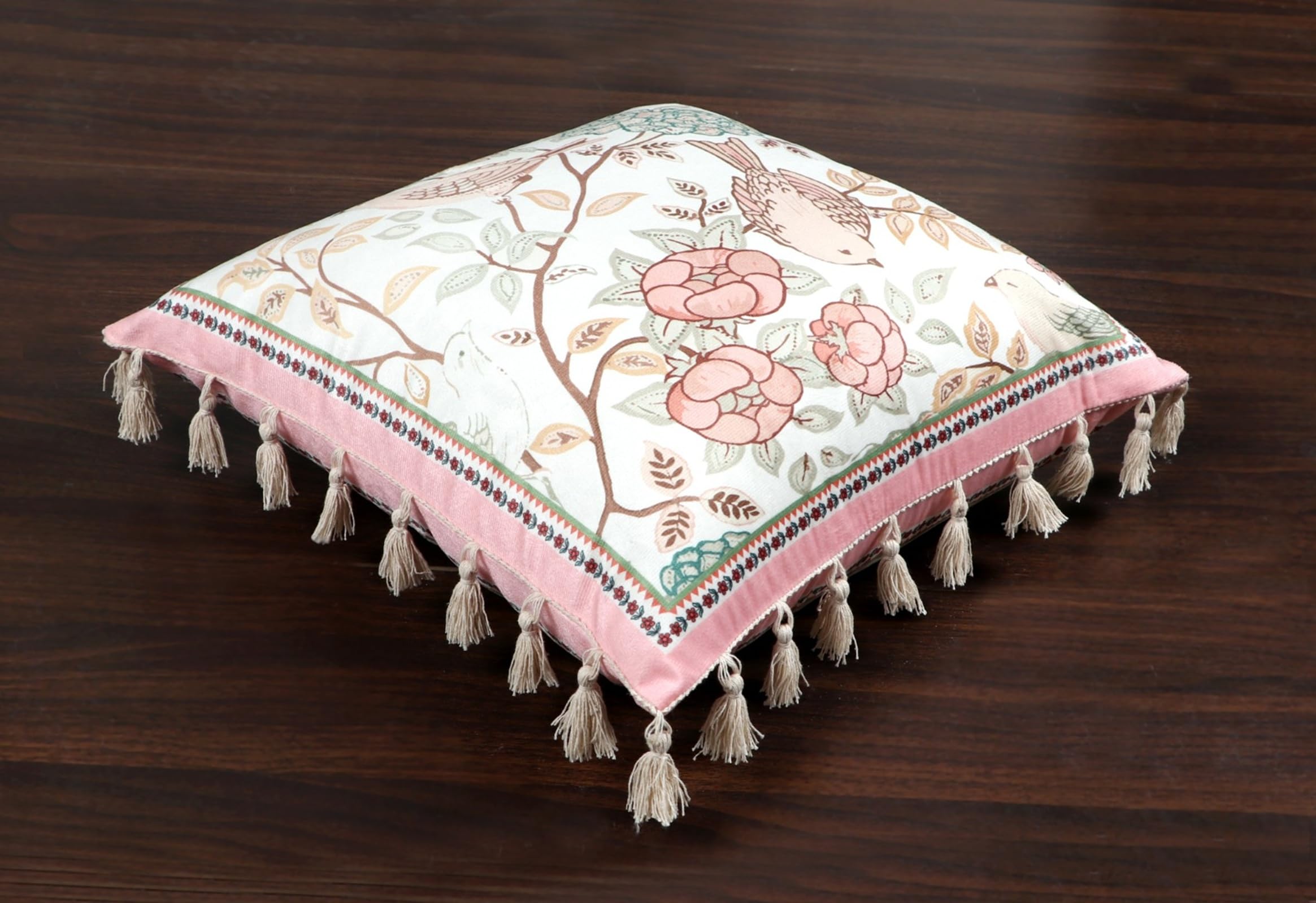 ishro home Premium Cushion Cover 16 inch x 16 inch | Set of 5 – Soft European Standard Fabric, Frill Design, Machine Washable | (5, Gul-o-Parinday, 16x16 Inch)