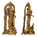 ARTVARKO Big Pure Brass Laxmi Narayana Murti for Home Puja Handmade Standing Lakshmi Vishnu Idol Gold Height 16 Inch