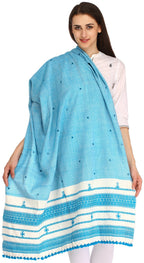 Exotic India Shawl from Kutch with Embroidered Mirrors - Color Air Blue