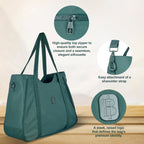 Women’s Tote Bag with Zipper & Adjustable Shoulder Strap – Lightweight Large Handbag for Work, Travel & Daily Use (GREEN)