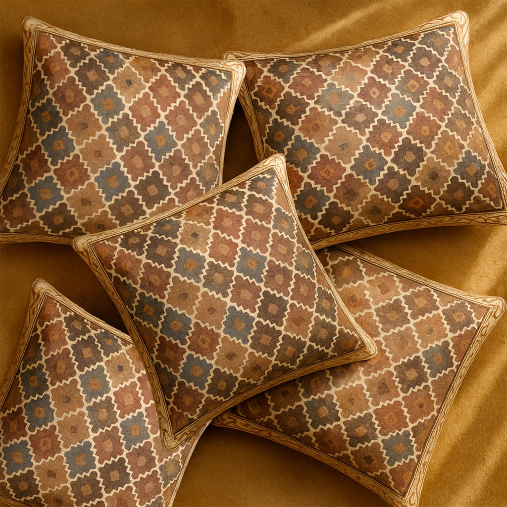 ELORA Soft Cushion Covers[16 * 16 in] (3, Earthy Motifs [Mutlicolor])