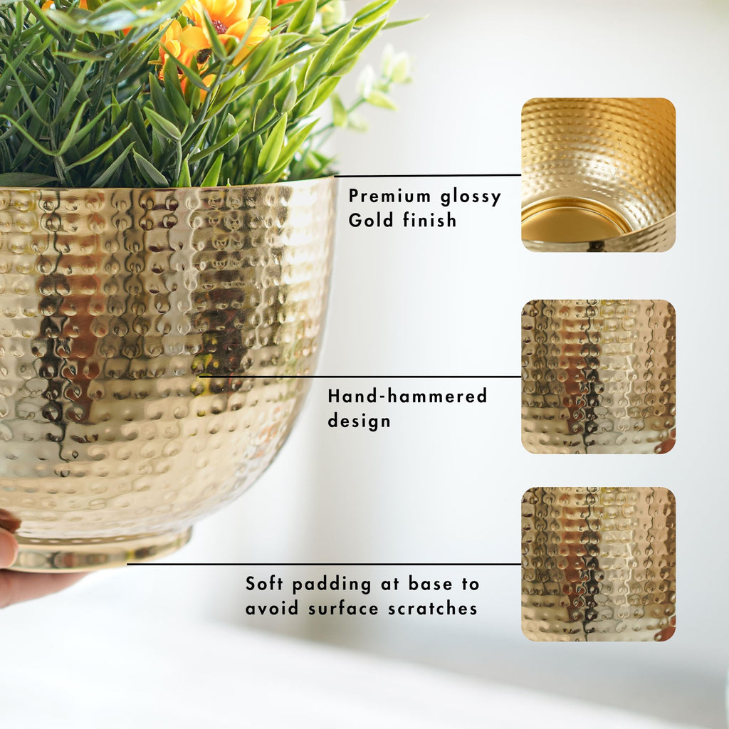 BEHOMA Metal Hammered Golden Bowl Planter