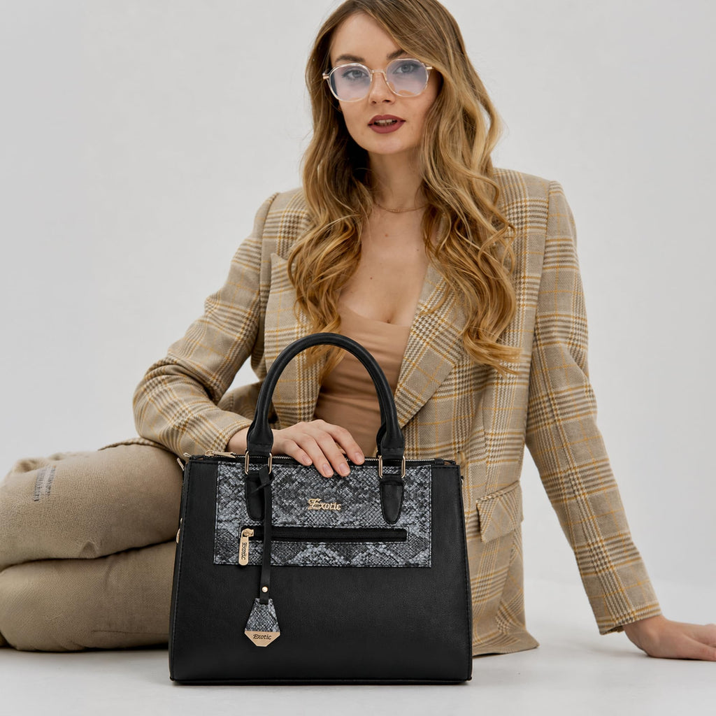 EXOTIC Urban Grace Handbag with Snake Print Panel