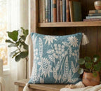 Furnistitchs Handmade Tufted Boho Cushion Covers 12x12 Inches | Embroidered Sofa Pillow Cases | Rustic Bohemian Decorative Throw Cushions for Couch Bedroom Living Room (1, Green Florets)