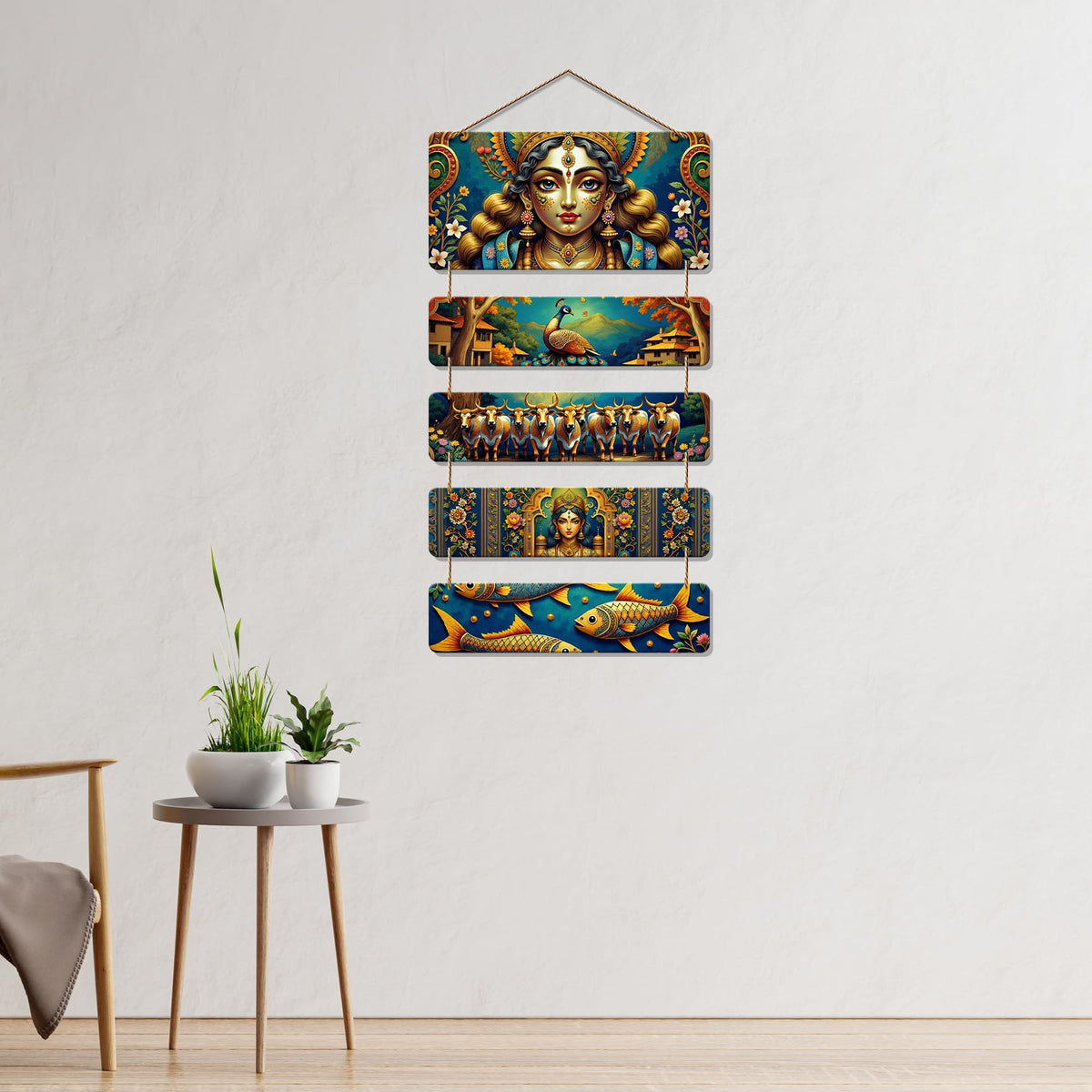 Artvibes Spiritual Indian Folk Design Wooden Wall Hanging Decoration Items for Home | Bedroom | Mdf Designer Artwork Decorative for Living Room | Ideal Gifts | Stylish Modern Decor Item (WH_6716N)