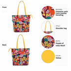 Chumbak Colorful Faces of India Tote Bag – Canvas Shoulder Bag, Ethnic Yellow Print, Stylish, Durable & Roomy for Daily Use