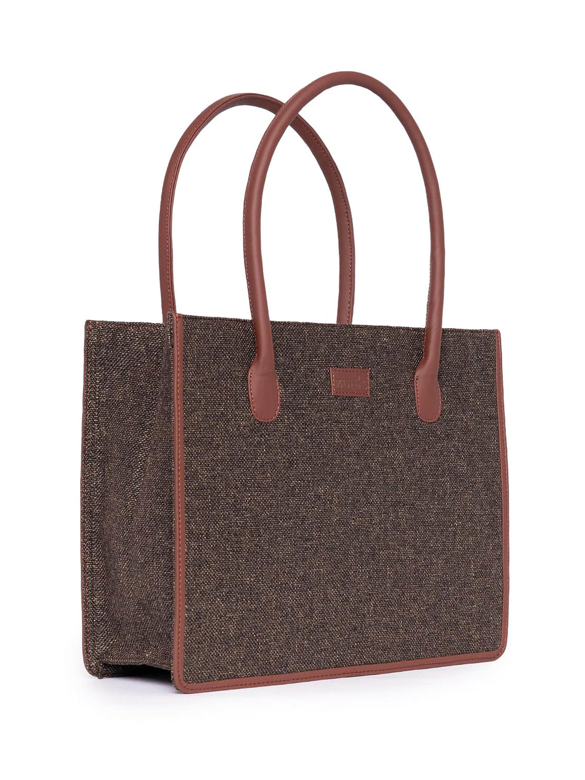ZOUK Bristel Texture Printed Jute Handcrafted Brown Women's Stylish Tote Bags | Tote Handbag| Shoulder bag with double handle