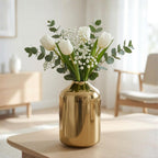 BEHOMA Golden Metal Vase for Home & Office Decor