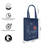 MASQ By Q-One Canvas Happy Embroidered Utility Tote Bags For Women With Zip, College Bag For Girls, 100% Organic Cotton Tote Bag For Traveling & Daily Use