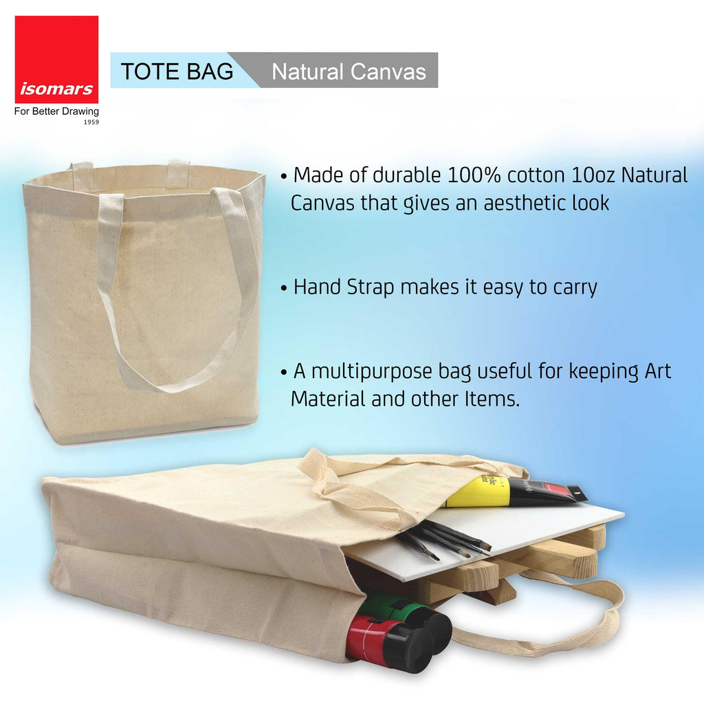 Isomars Cotton Tote Bag Plain - Reusable 100% Natural Cotton Canvas Cloth - 34x28x13cm Multipurpose Bag