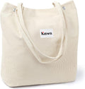 Kawn Women Corduroy Western Tote Bag Canvas Shoulder Cord Purse Reusable Shopping Bag Grocery Bag Large Capacity Washable Handbag Girls Shoulder Bag With Inner Pocket For Daily Use Work Travel (Beige)