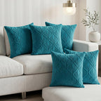 Yellow Weaves Jacquard Cushion Covers | Sofa Cushion Covers | Throw Pillow Cover for Sofa, Couch, Living Room| Removable & Washable | 16x16 Inches, Set of 5 (Peacock Blue)