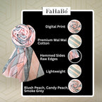 FAHABO Digital Print Mal Mal Cotton Scarf for Women – Soft, Lightweight Hijab, Head & Neck Wrap | Stylish Fashion Scarf (Blush Peach, Candy Peach, Smoke Grey)