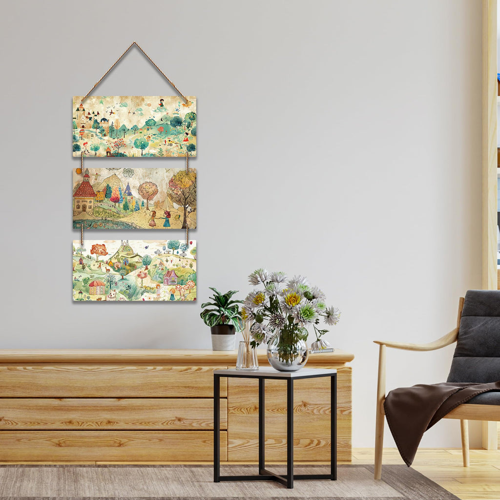 Artvibes Village & Countryside Modern Art Decorative Wall Art MDF Wooden Wall Hanger for Living Room | Room Decoration | Handcrafted Art | Wall Art Print | Artworks Hangings | Unique Gift (WH_9448N)