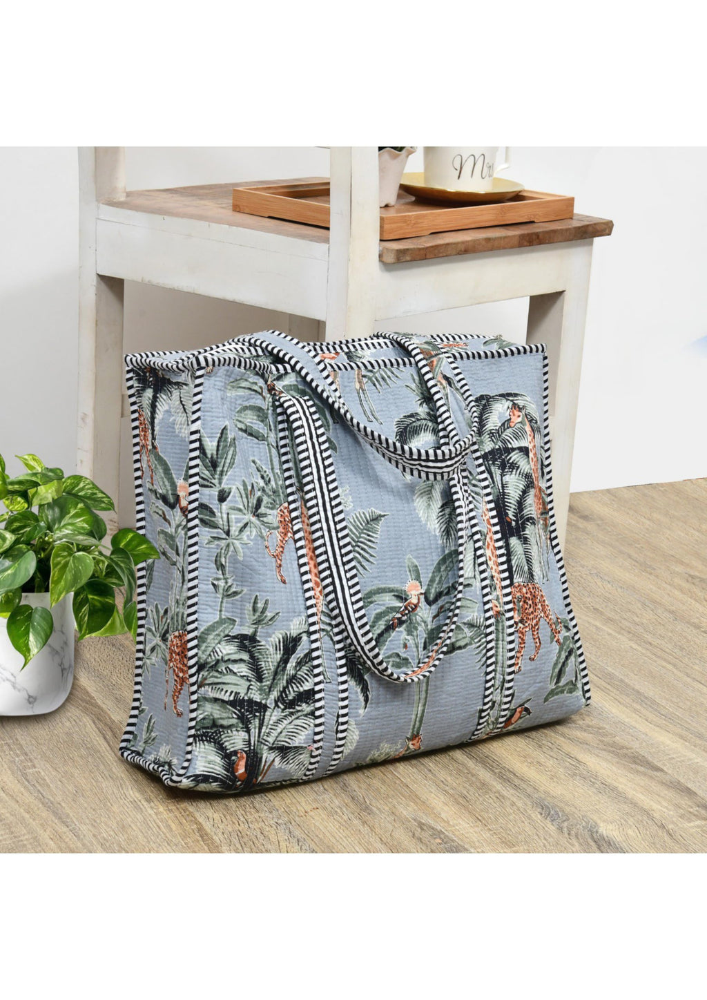 Yda fashion Quilted Cotton Tote Bag – Reusable Large Shopping Bag for Women & Men, Lightweight Eco-Friendly Grocery Tote with Printed Design, Shoulder Bag for Travel, Beach & Daily Use