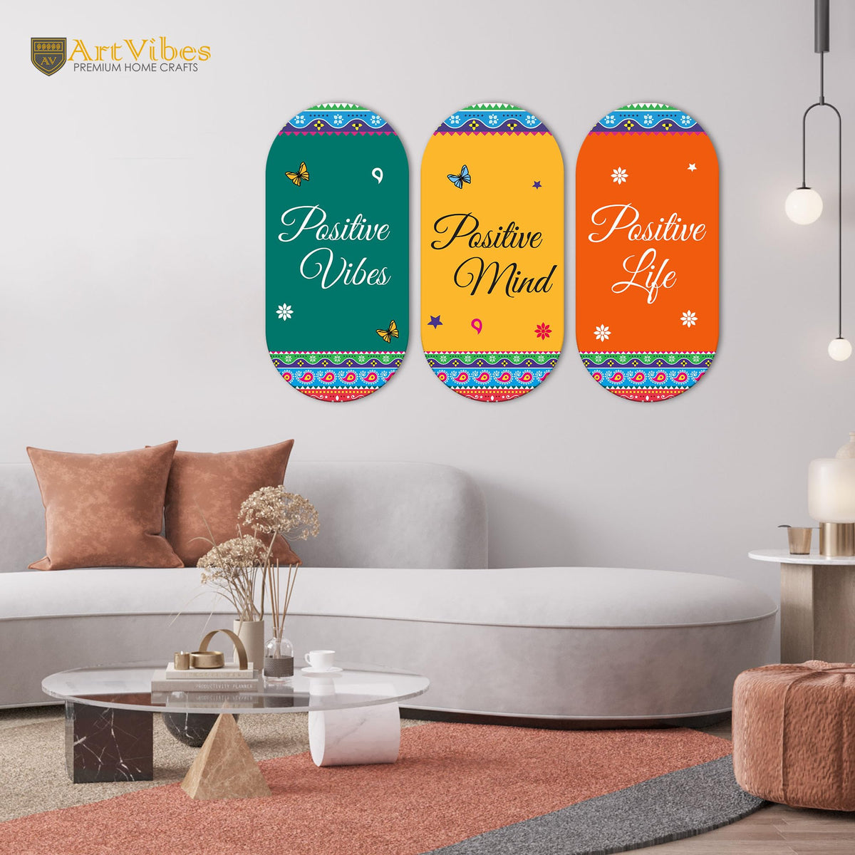 Artvibes Positive Quote Designer Wall Hanging Wooden Art | Quotes Decor Item | Wall Poster | Office Wall Decoration Items | Wall Art Print | Inspirational quotes | Gift Items (WH_9012N), Set of 3