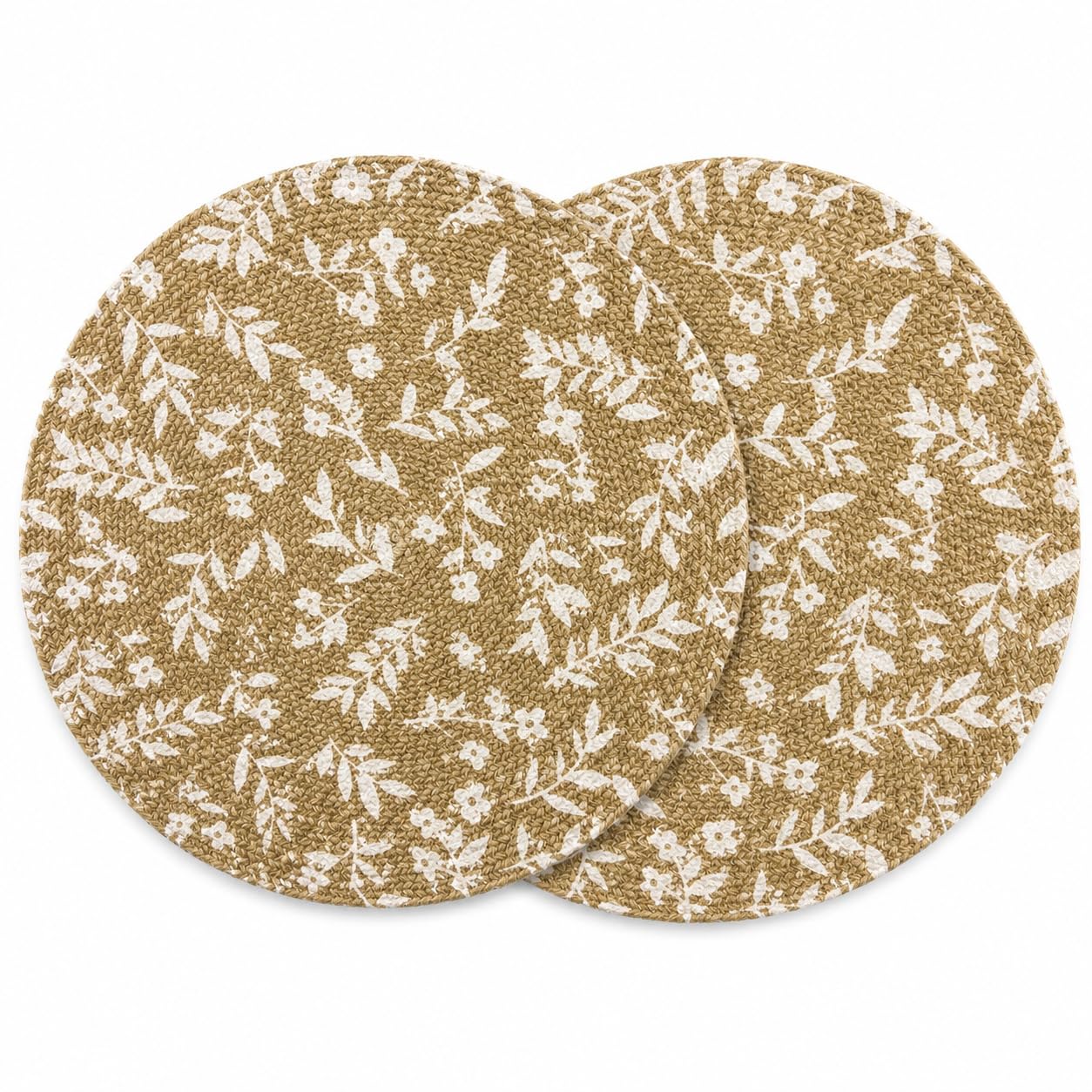 VIBGYOR Decor Dining Round Jute Table Mats Set of 2 | Heat Resistant, Non-Slip, Washable & Anti-Skid Round Placemats | Durable Cotton Jute Table Mats for Home, Kitchen & Restaurant (2, Floral) Kafalo