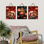 Artvibes Royal Elephants Madhubani Art Home Decorative Wall Art MDF Wooden Wall Hanger for Home | Printed Wall Decoration | Graphic Artwork | Wall Poster | Sceneries | Gifts (WH_96144N), Set of 3