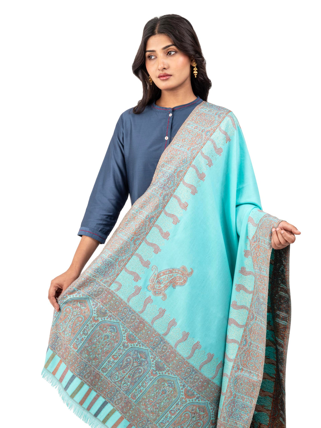 Naureen Women Faux Pashmina Kani Zari Shawl, Warm and Soft, 40x80 inch