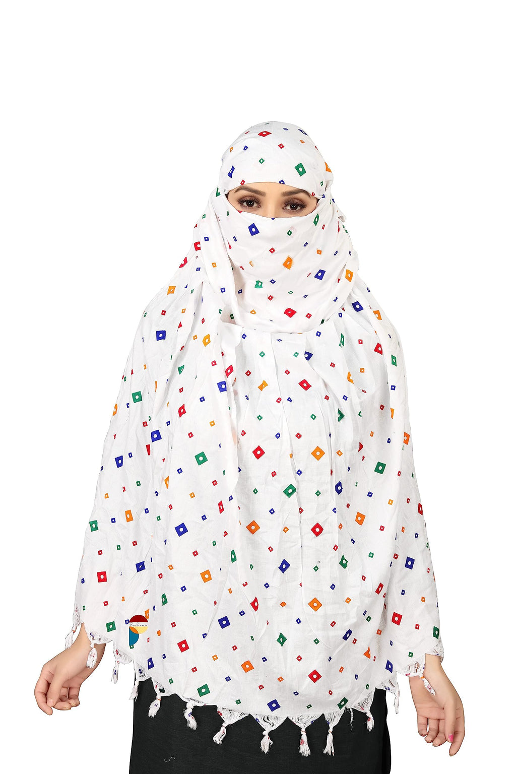 PRACHARAN Cotton Innovative Stylish Big Square Printed Pattern Fancy Scarf With Sun Protection Cover Face Cotton Driving Scarf for Women's and Girls