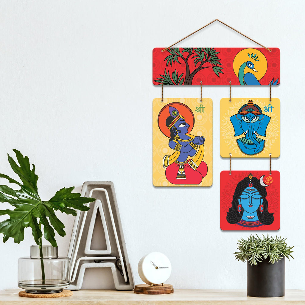 Artvibes Hindu God Lord Krishna Ganesha Shiva Wall Hanging Home Decorative Wall Art | Spiritual Decor Items | Painting Wall Decor | Wall Illustrations | Art Print | Art For Wall | Gift Item (WH_6547N)