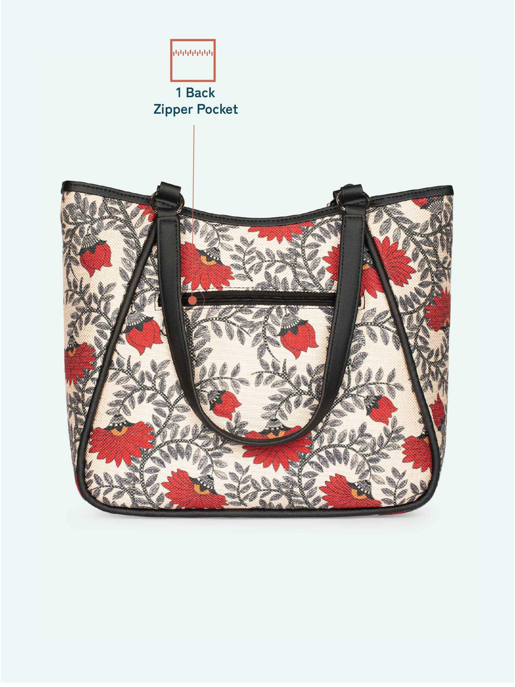 ZOUK Naisha Red & Beige Floral Tote Bag for Women | Vegan Leather Large Shoulder Handbag with Bottle Holder, Multiple Pockets & Water-Resistant Lining | Office, Travel & Daily Use | Nawabi Couture