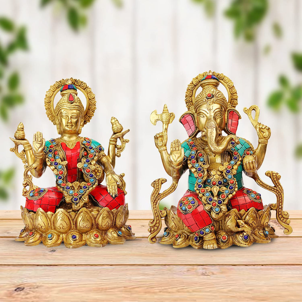 ARTVARKO Brass Ganesha Laxmi Ganesh Lakshmi Bhagwan Luxmi Idol Sitting on Lotus Big Statue for Home Office Success Entrance Décor Diwali Gift