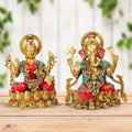 ARTVARKO Brass Ganesha Laxmi Ganesh Lakshmi Bhagwan Luxmi Idol Sitting on Lotus Big Statue for Home Office Success Entrance Décor Diwali Gift
