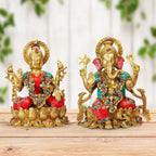 ARTVARKO Brass Ganesha Laxmi Ganesh Lakshmi Bhagwan Luxmi Idol Sitting on Lotus Big Statue for Home Office Success Entrance Décor Diwali Gift