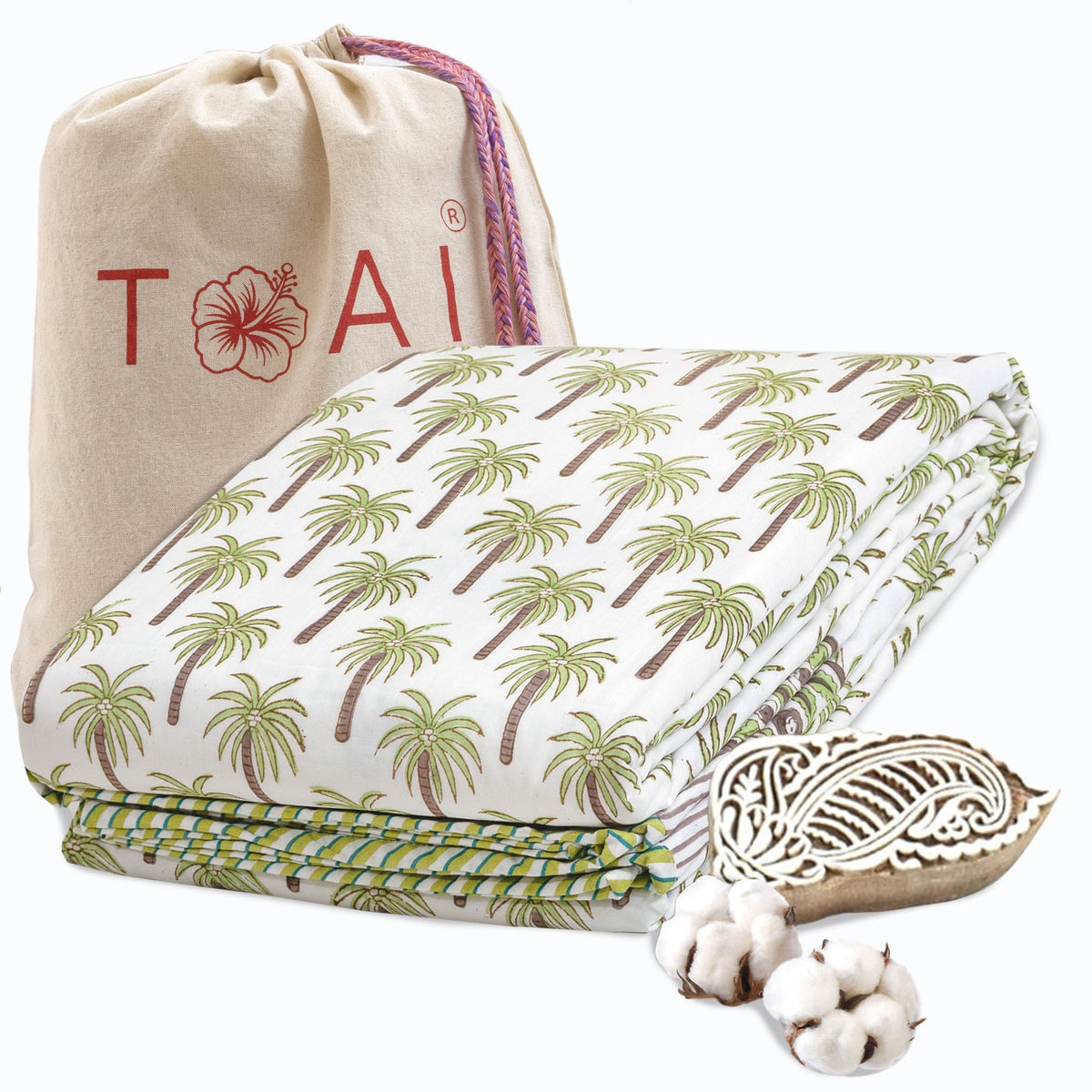 TOAIArt Premium Jaipuri Dohar | AC Blanket Summer Quilt | Hand Block Printed | 3 Layers | Reversible | 150GSM 100% Mulmul Cotton | 100% Cotton Flannel Filling | Single 60 X 90 |Small Palm Kafalo