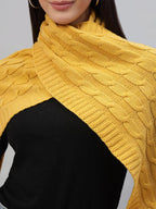 Ravaiyaa - Attitude is everything Reversible Wool Scarves Knitted Pattern Women Neck Wraps Muffler Winter Wool Scarf 65 x14 Inch (Yellow)