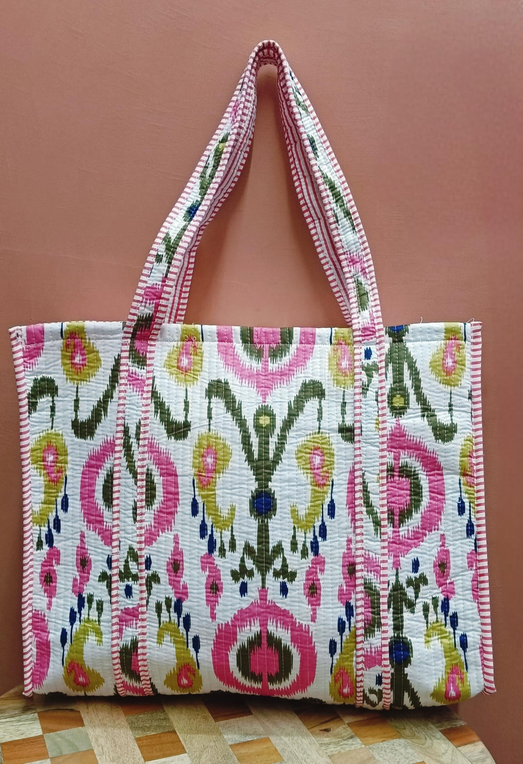 HOUSE OF GULAB Tote Bag for Women Stylish Canvas Handbag with Long Handle Inside Pocket Shoulder Bag Ladies Large Shopping College Office Travel Tote Bag for Girls Daily Use Fashion Bag (Pink & White)
