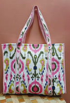 HOUSE OF GULAB Tote Bag for Women Stylish Canvas Handbag with Long Handle Inside Pocket Shoulder Bag Ladies Large Shopping College Office Travel Tote Bag for Girls Daily Use Fashion Bag (Pink & White)