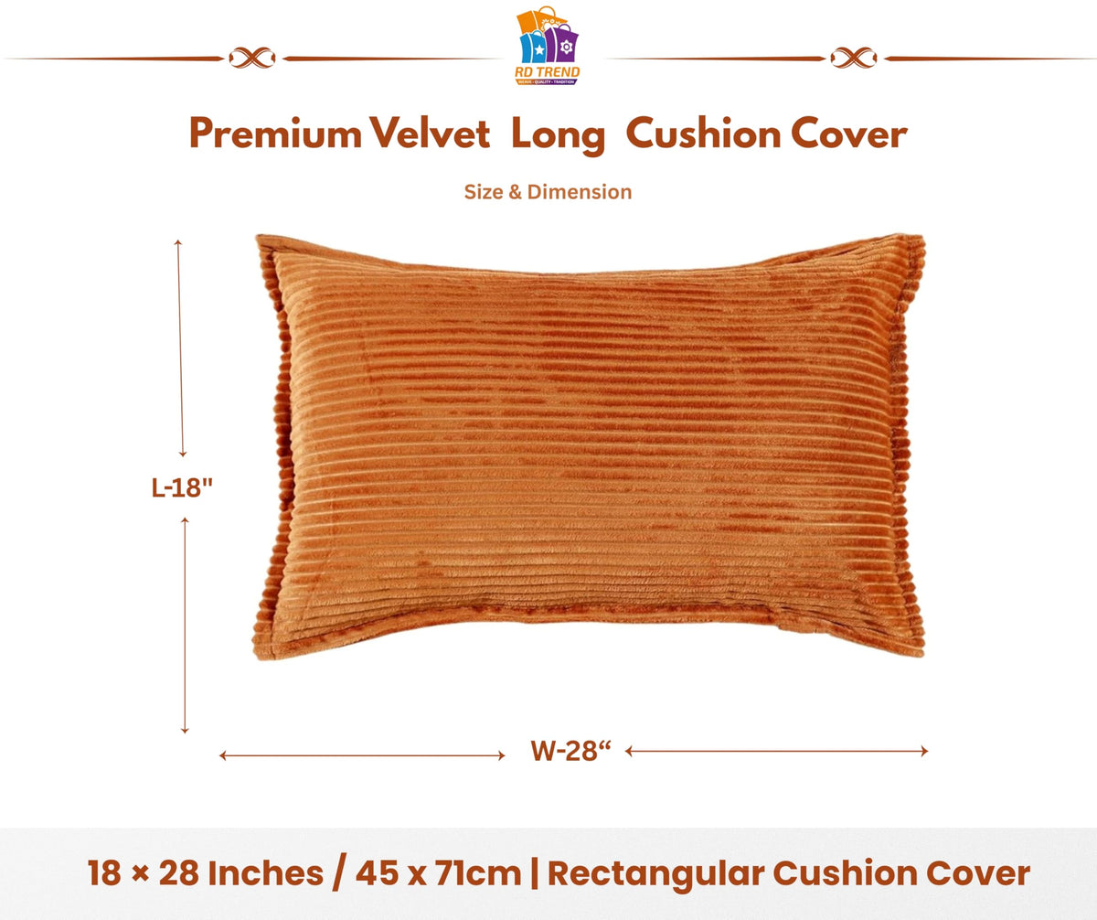 RD TREND® Corduroy Cushion Cover Set of 2, Striped Double Sided Decorative Throw Pillowcases for Sofa, Bed & Living Room Rectangular Long Cushion Covers 18x28 inches | Golden