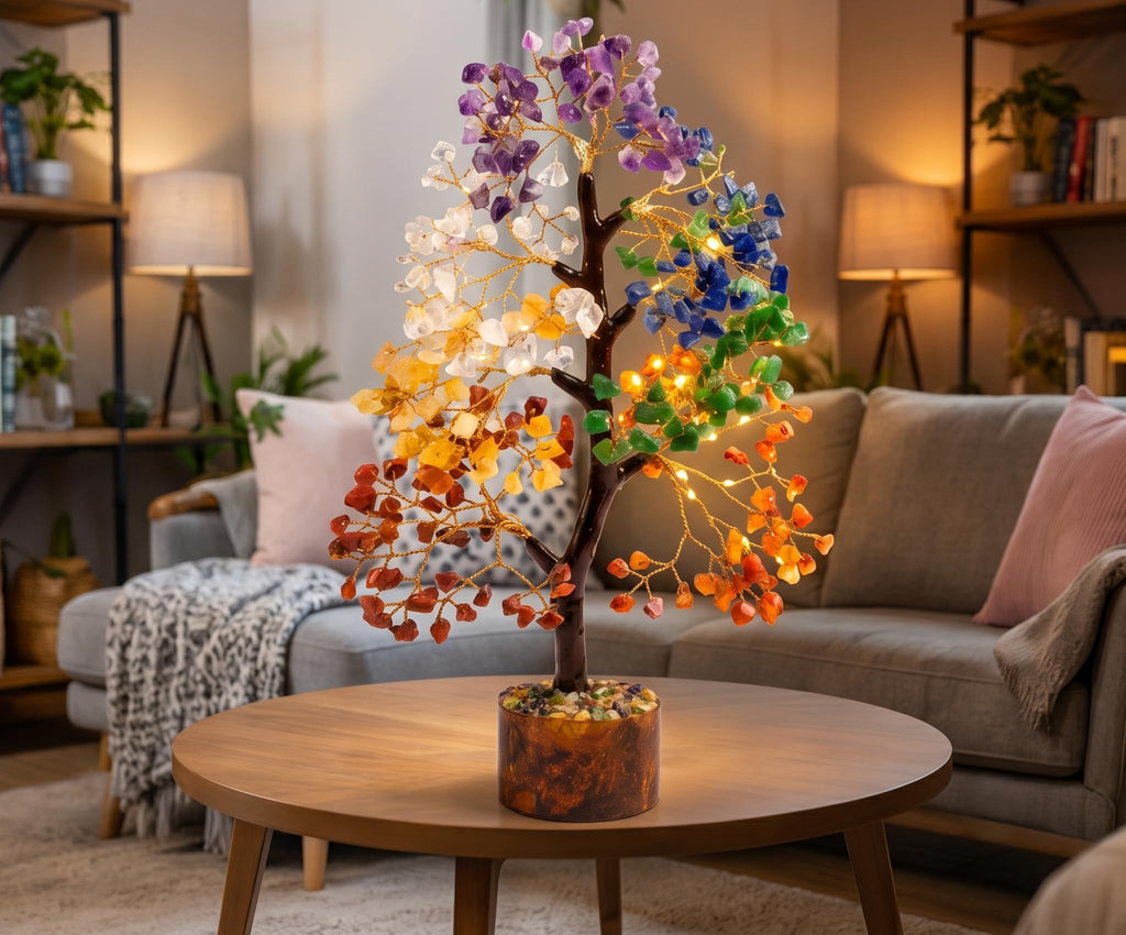 7 Chakra Crystal Tree for Positive Energy & Home Decor | Natural Gemstone Money Tree for Reiki Healing, Feng Shui & Vastu | Handcrafted Crystal Bonsai Showpiece for Office Desk, Living Room & Gift